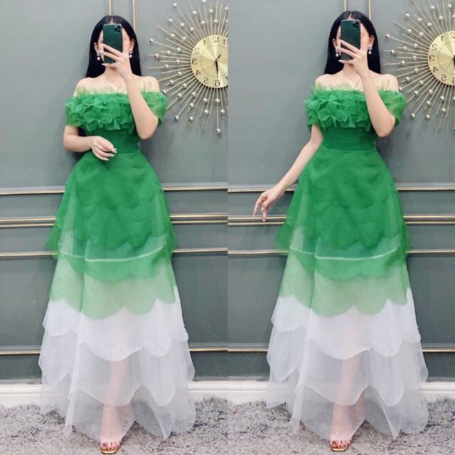 Đầm Maxi xoè phồng dự tiệc kết hoa nổi SANG TRỌNG -MS48V- Size ML đến 58kgMM MM
