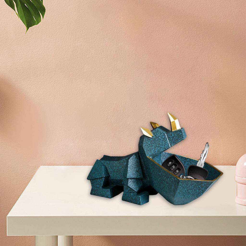 Rhino Figurine Storage Box Statue Decoration Key Container for Desktop