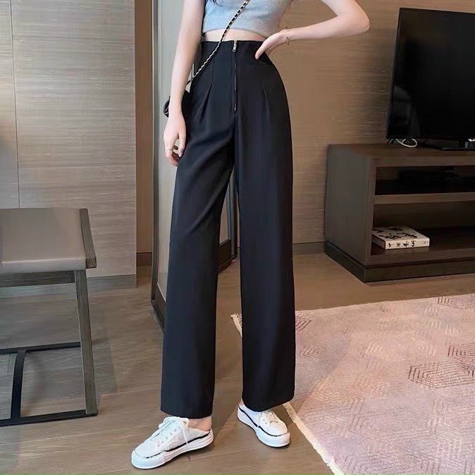 Quần Ống Rộng Cạp Cao Khoá giữa ,Quần Culottes Lưng Cao Dáng Suông Sang Trọng