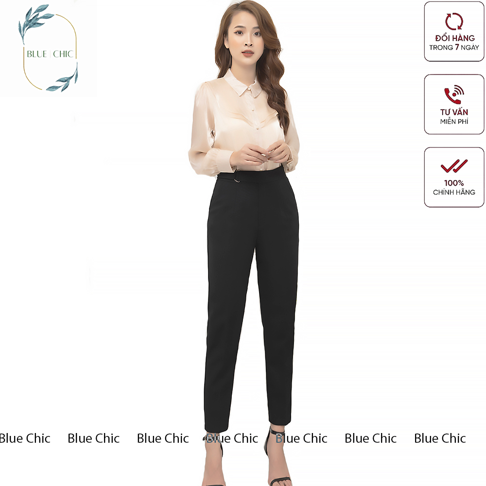 Quần baggy nữ Blue Chic cạp cao khuyên chữ D chất vải Vitex đồ công sở cao cấp form dáng chuẩn