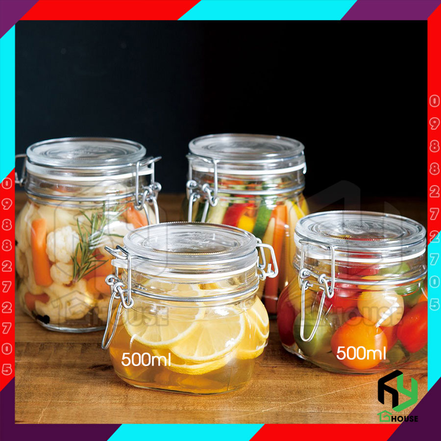 ITALY-Hũ thủy tinh nắp cài FIDO - Bormioli Rocco - 500ml - Siêu kín hơi - Glass jar with airtight lid