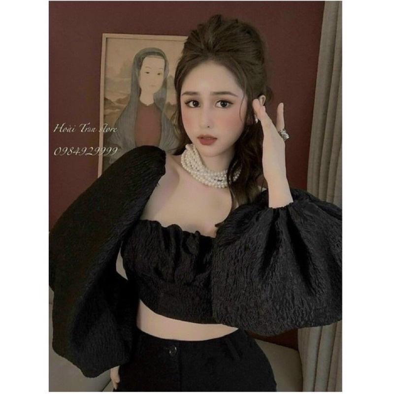áo croptop tay phồng trễ vai cổ vuông trắng Thời Trang Hàn Quốc Cho Nữ 3 màu