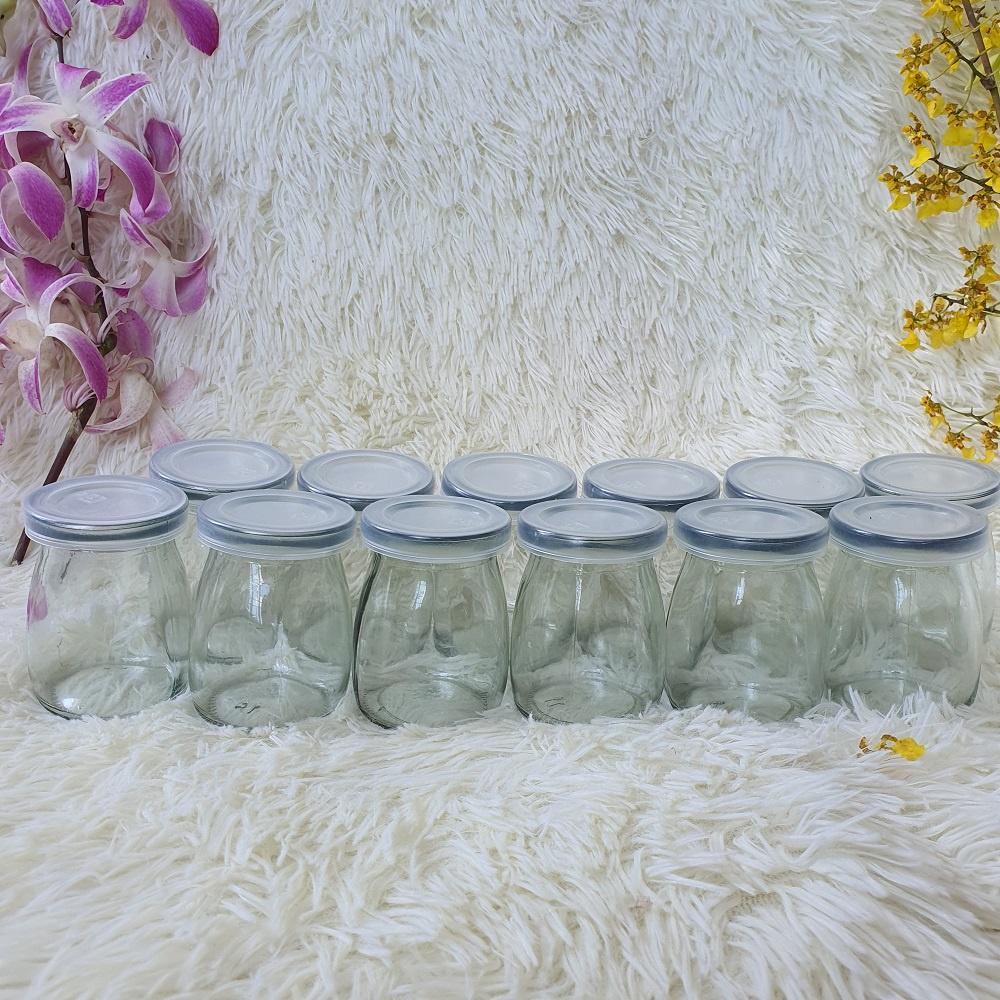Bộ 12 Hủ/ Lọ Thủy Tinh 100ml Đựng Sữa Chua, Yaourt, Thạch, Thức Ăn Dặm Bé Nắp Nhựa Không Hôi