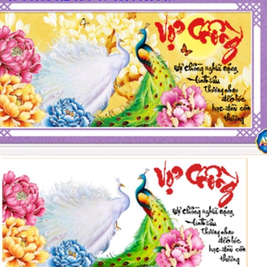 Tranh thêu chữ thập chữ vợ chồng 2 con công 223069 chưa thêu