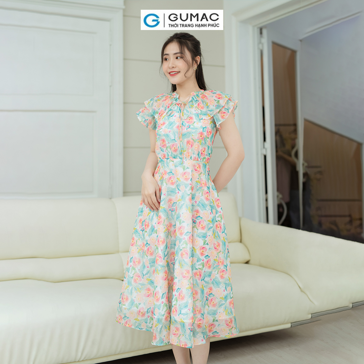 Đầm xòe phối dập ly GUMAC DD08060