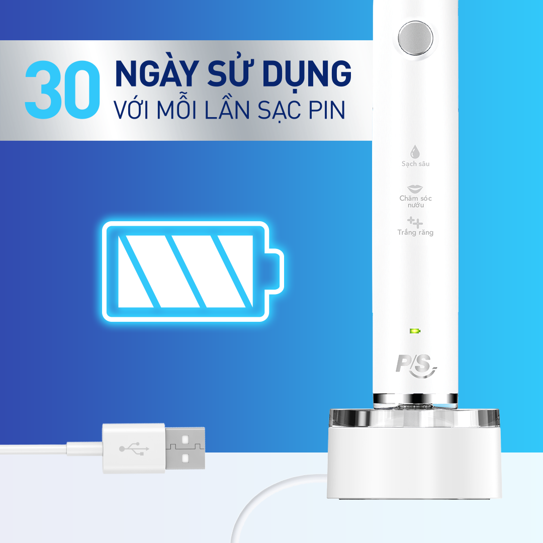 [Nhập Coupon giảm ngay 50K]Bàn Chải Điện P/S S100 PRO - Công Nghệ Sóng Âm, Chải Sạch Mảng Bám Tới 10X - Trắng Sáng