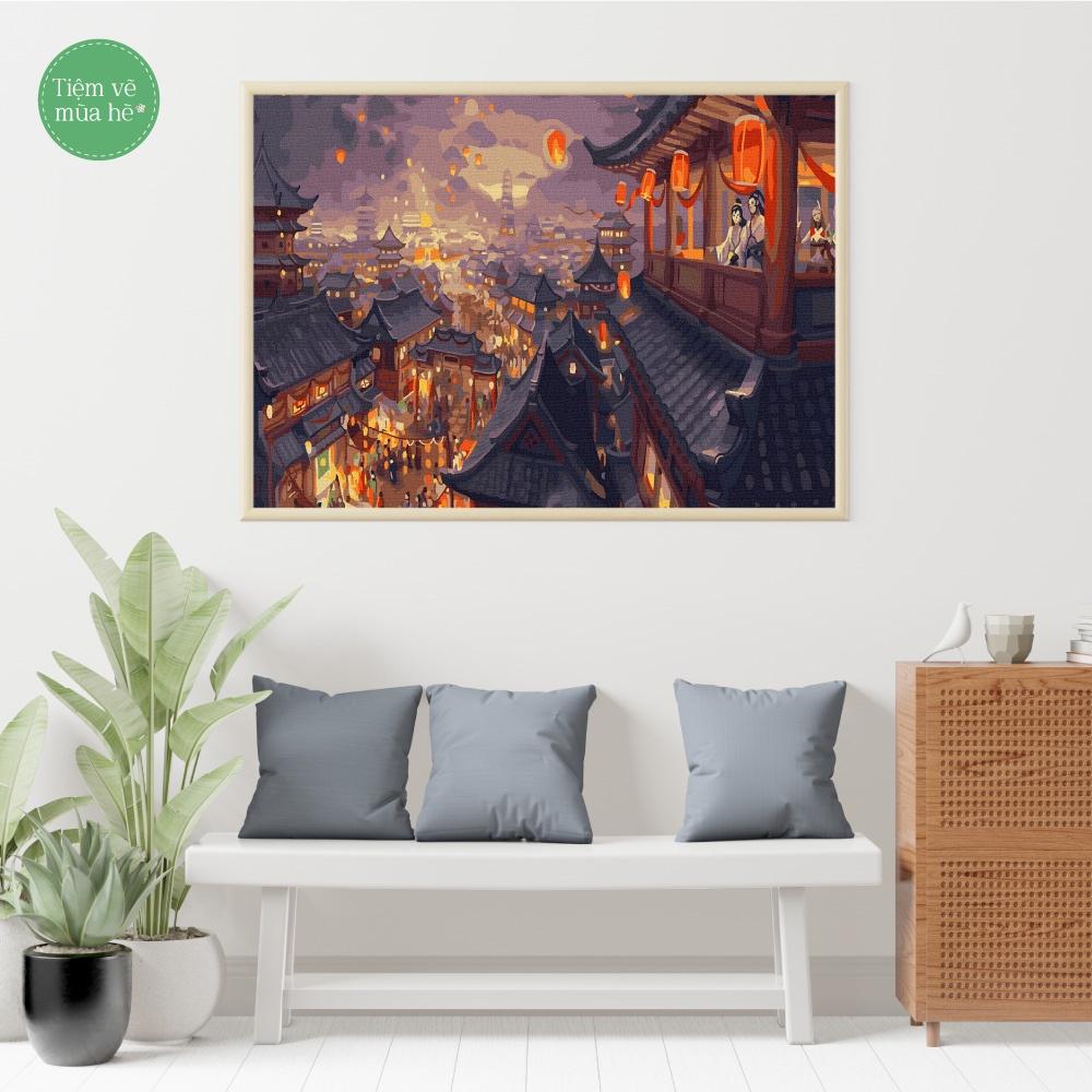 Tranh số hóa - Đêm hội lồng đèn đã căng khung 40x50cm 26 màu