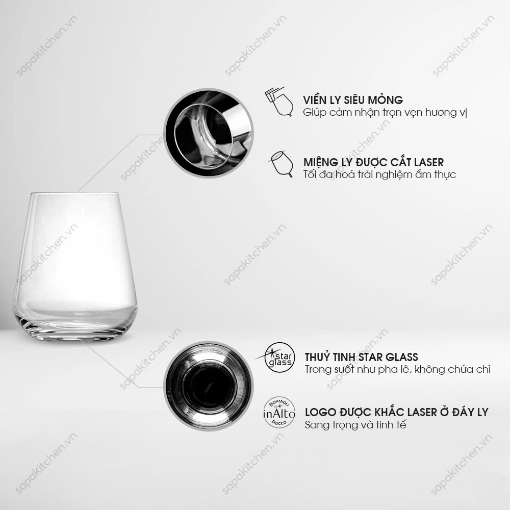 Bộ 6 Ly rượu Thủy Tinh Inalto Arte  Dof 487ml  - Bormioli Rocco - Italy