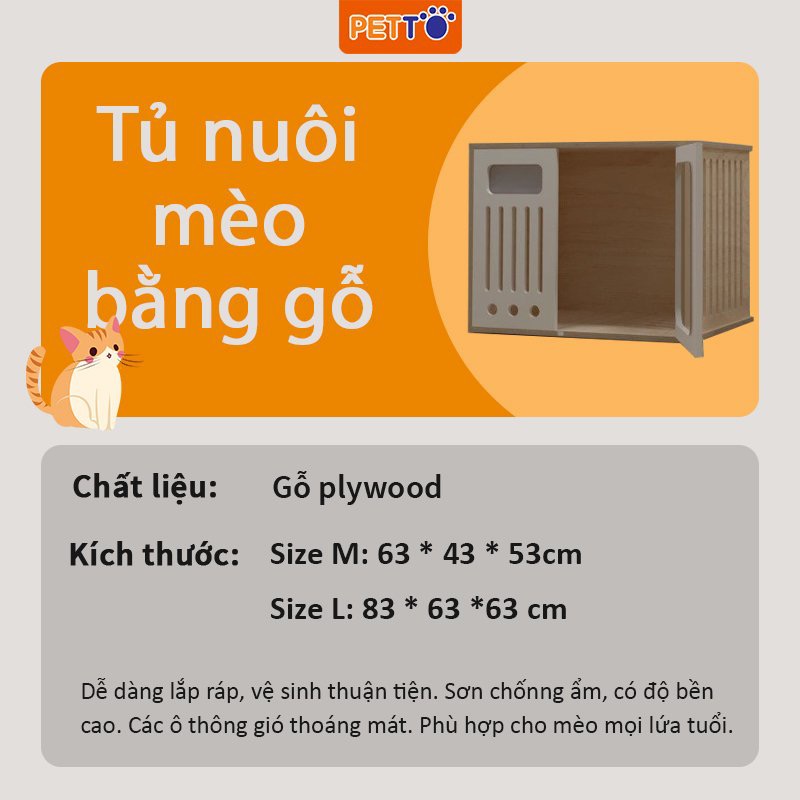 Tủ mèo SANG TRỌNG chuồng mèo bằng GỖ cao cấp kết hợp CỬA KÍNH CƯỜNG LỰC rộng rãi an toàn, nhiều size cho mèo lựa chọn