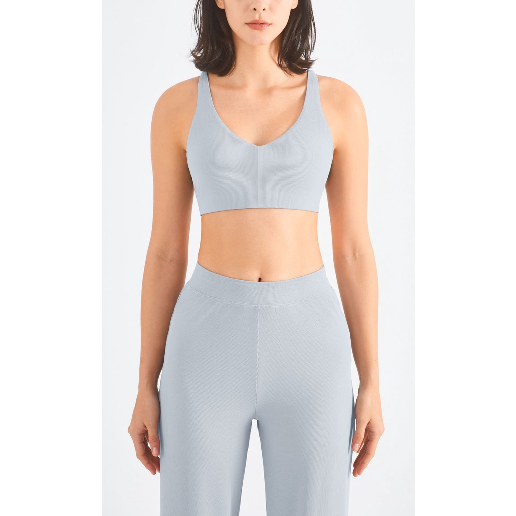 Set đồ nữ tập yoga tập gym PYM SPORT áo croptop và quần ống loe chất liệu thun gân cao cấp - BR053 + Y024