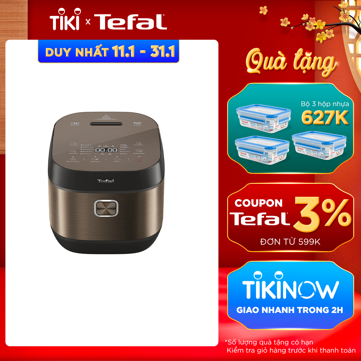 Nồi cơm điện tử Tefal 1.8L - Lòng nồi siêu dày 4mm RK776968 - Thương hiệu Pháp - Hàng chính hãng