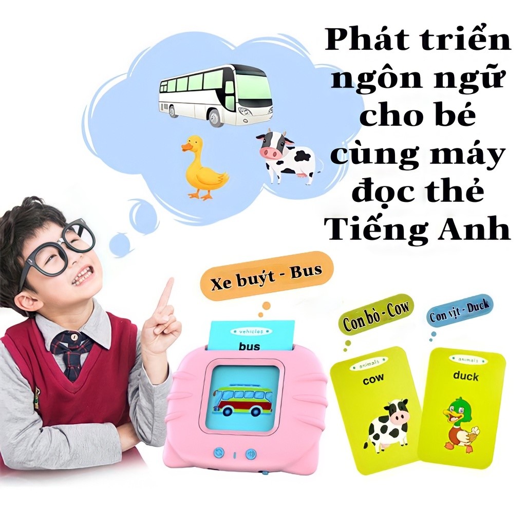 Máy đọc thẻ tiếng anh,Máy học tiếng anh flashcard 112 thẻ 224 từ khoá và 12 chủ đề song ngữ Anh Việt, thẻ học thông minh