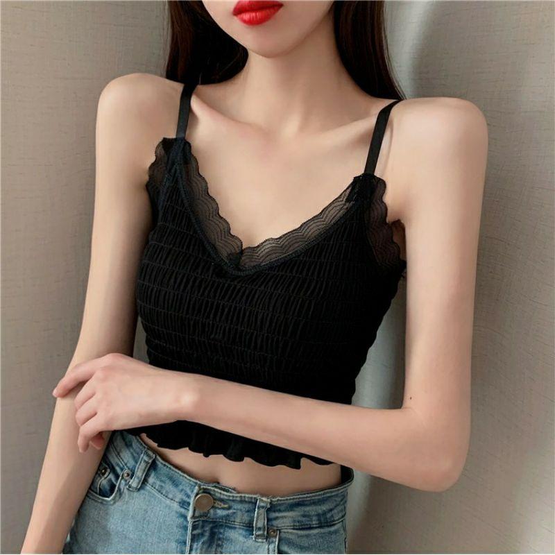 Áo Bra 2 Dây CRoptop Viền Ren Nhún Bèo Hót Hít