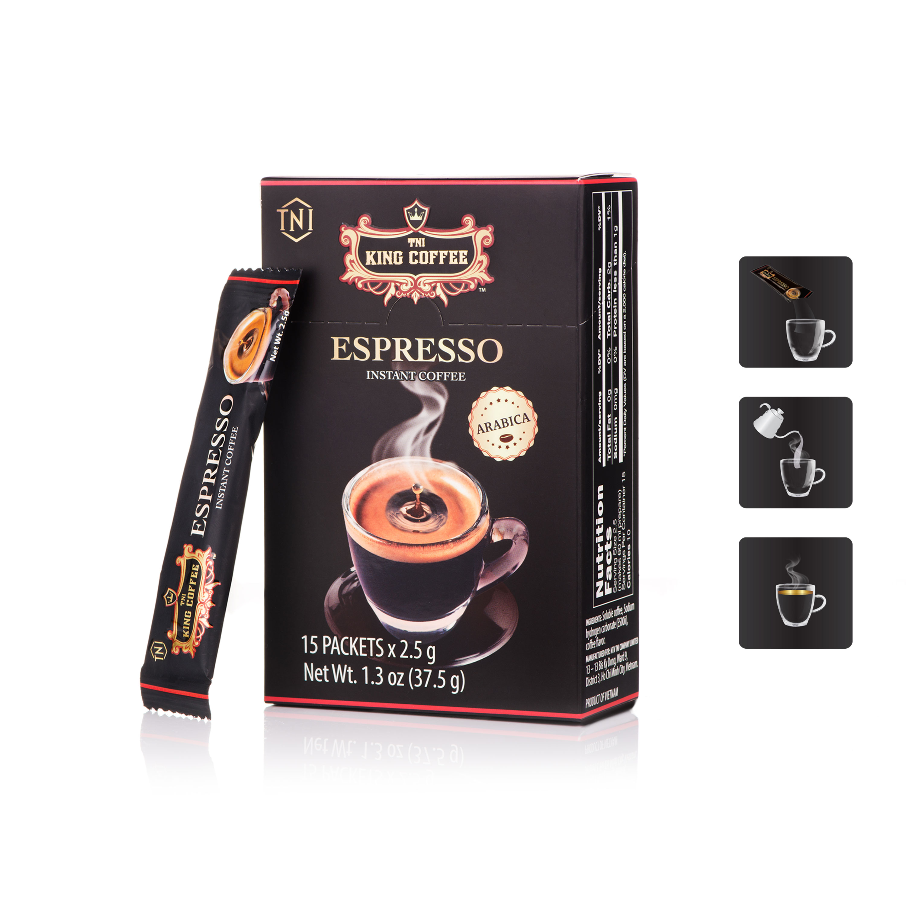 Combo 3 Cà Phê Đen Hòa Tan Espresso KING COFFEE - Hộp 100 gói x 2.5g + tặng 1 Cà Phê Đen