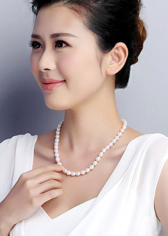 Vòng Cổ Ngọc Trai Nước Ngọt Thiên Nhiên Cao Cấp - Chuỗi Đơn Xoài Mọng - Trang Sức Cô Tấm - RICE PEARL - CTJ4608 + Tặng kèm bông nụ 6ly