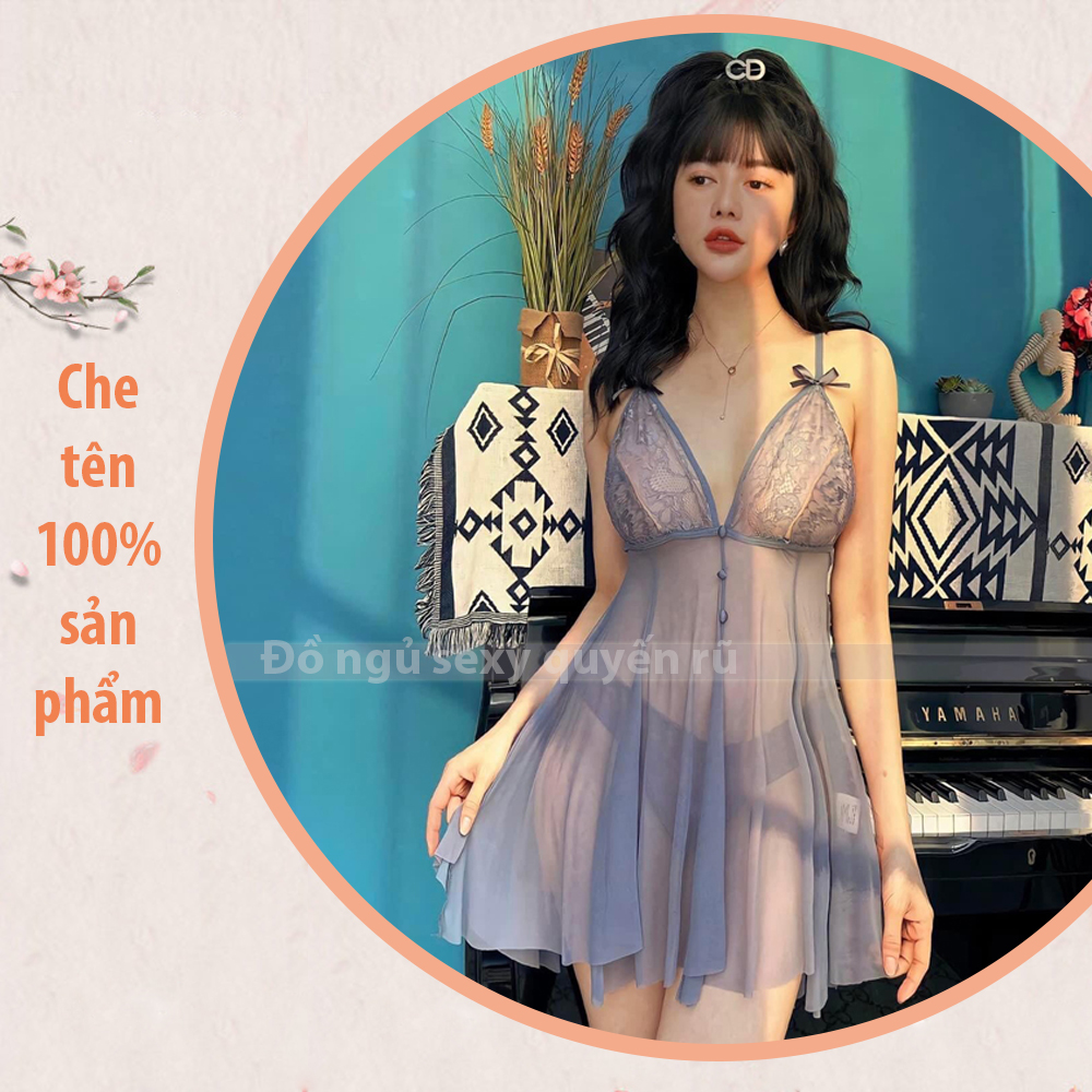 P24 Váy ngủ hai dây xuyên thấu chéo lưng sexy  - Đầm ngủ chéo lưng gợi cảm - Đồ ngủ sexy quyến rũ