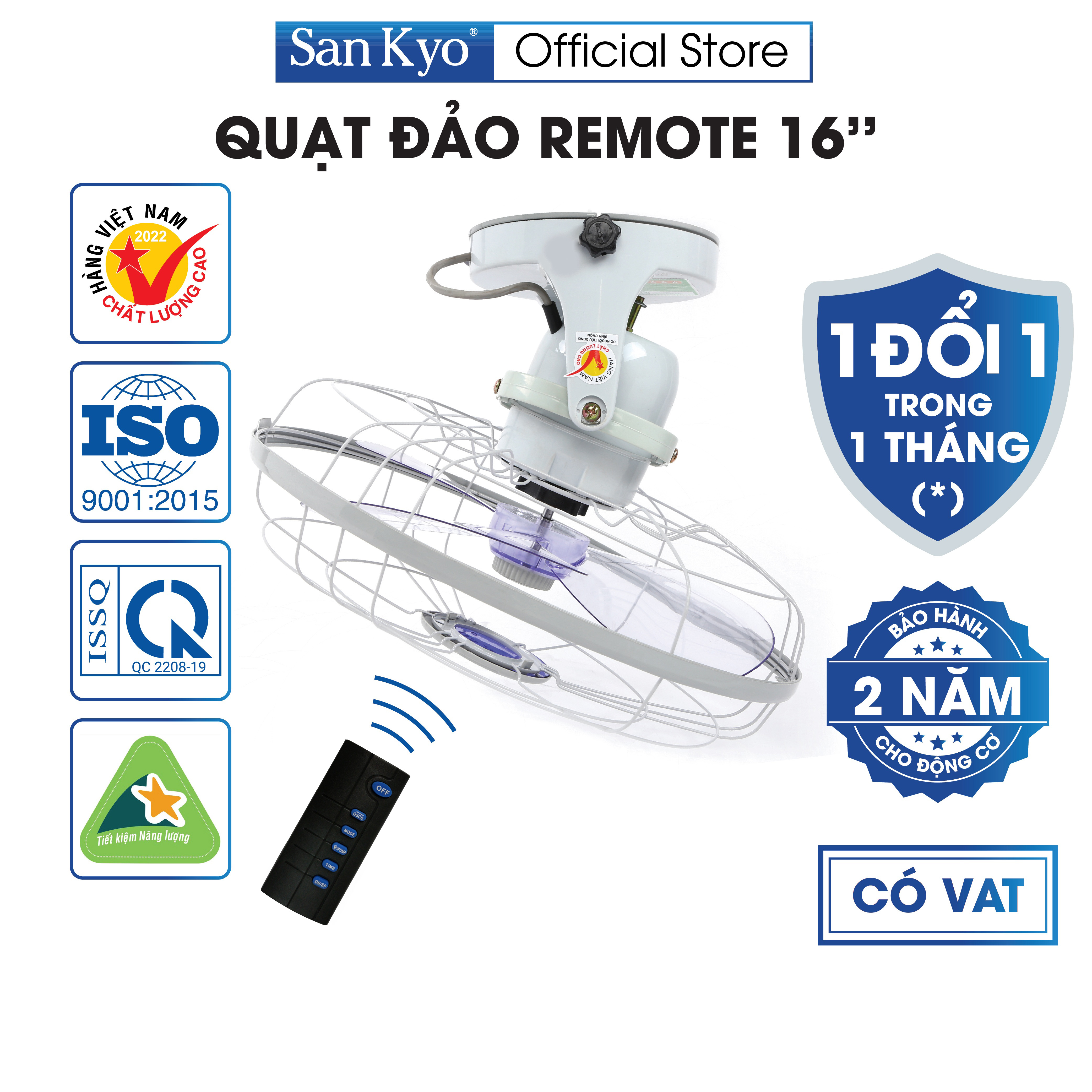 Quạt Trần Đảo Remote Sankyo - Động Cơ Motor Dây Đồng - Cỡ Lớn 16 Inch - Hàng Chính Hãng