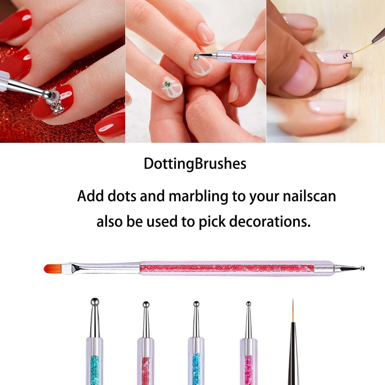 5 Gói Móng Tay Nghệ Thuật Gel Bàn Chải Móng Tay, Bút Vẽ Móng Tay Với Dụng Cụ Chấm Bi, Bút Vẽ Móng Tay Nghệ Thuật Cho Vẽ Đường Vẽ, Vẽ Tranh Và Chấm Bi