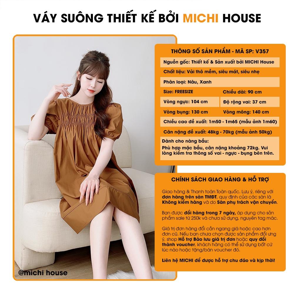 Váy Suông Ngực Xếp Ly MICHI House V357 Đầm Xuông Thiết Kế Vải Thô Mặc Hè Mát Mềm
