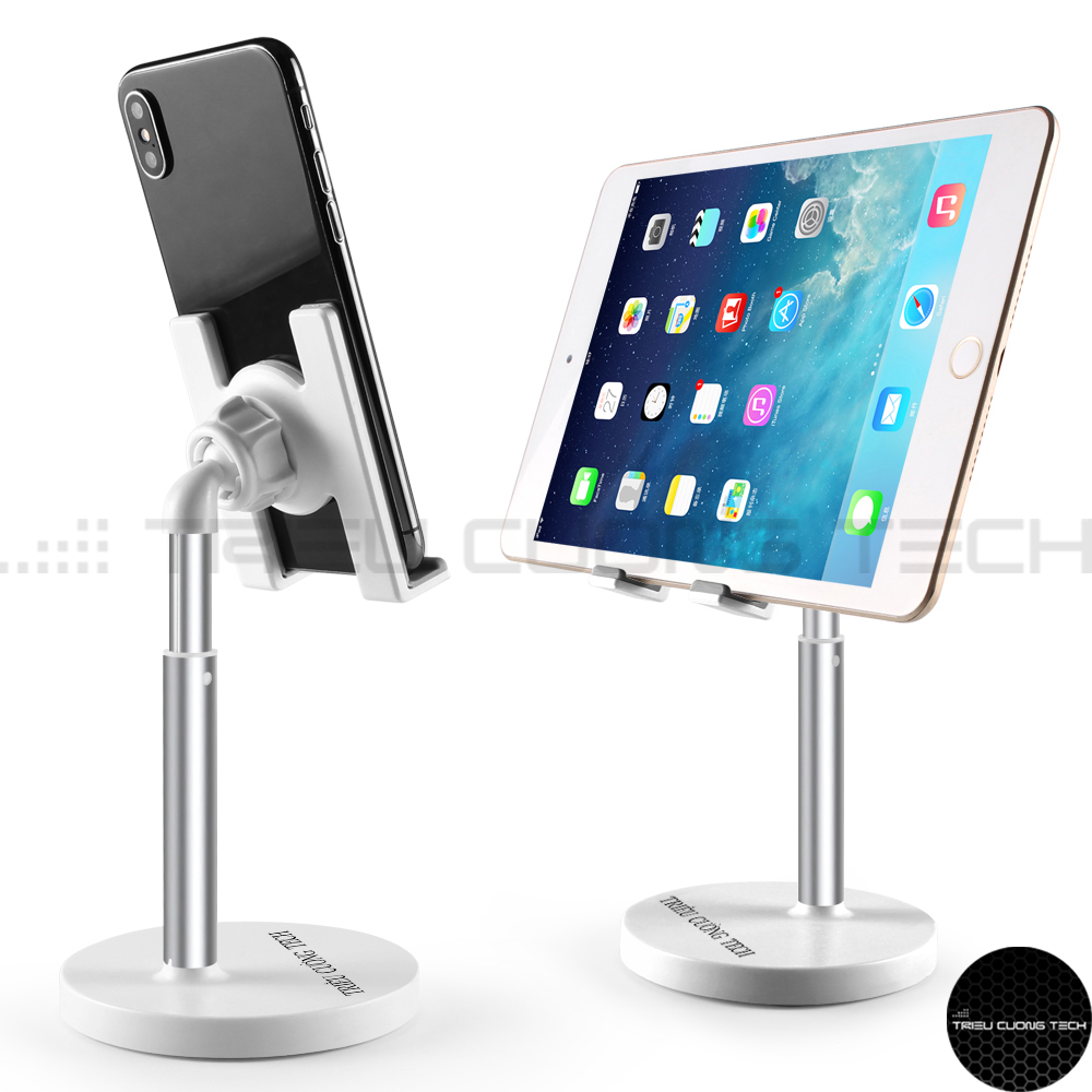 Giá Đỡ Để Bàn Điện Thoại Máy Tính Bảng Ipad Hợp Kim Nhôm ABS Cao Cấp Nâng Hạ - Xoay Tròn - Điều Chỉnh Góc Độ - KT 9.5x9.5x20 Cm - Hàng Chính Hãng