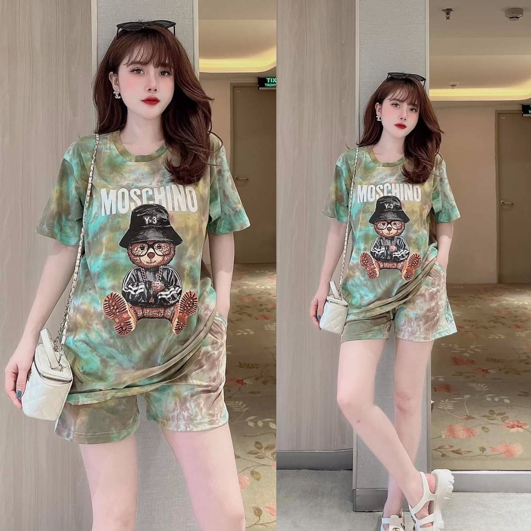 Đồ bộ thun lạnh form rọng in hình gấu 3D loang màu (3 màu 4 size lựa chọn