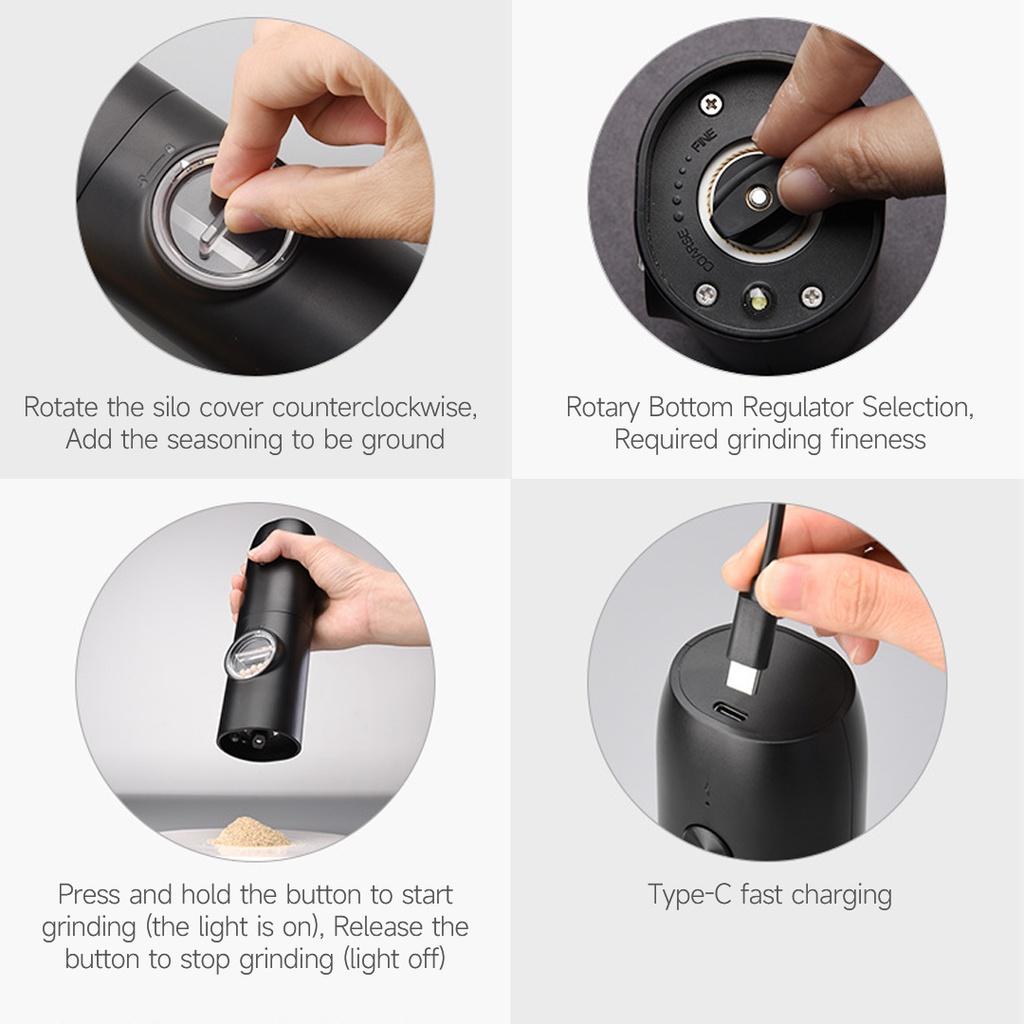 Máy xay tiêu XIAOMI YOUPIN hoạt động điện bằng gốm điều chỉnh được có đế sạc tiện lợi