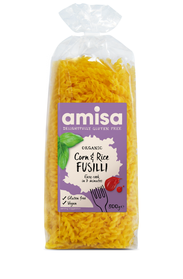 Nui xoắn ngô và gạo không gluten hữu cơ Amisa 500g
