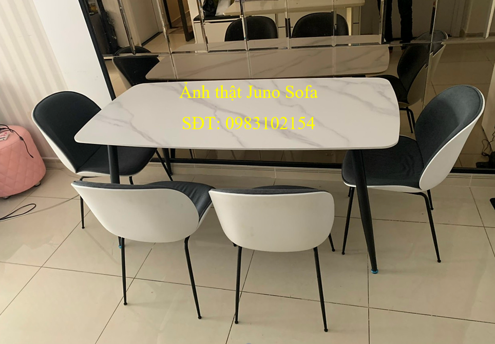 Bộ bàn ăn 4 ghế Juno Sofa mặt đá vân mây