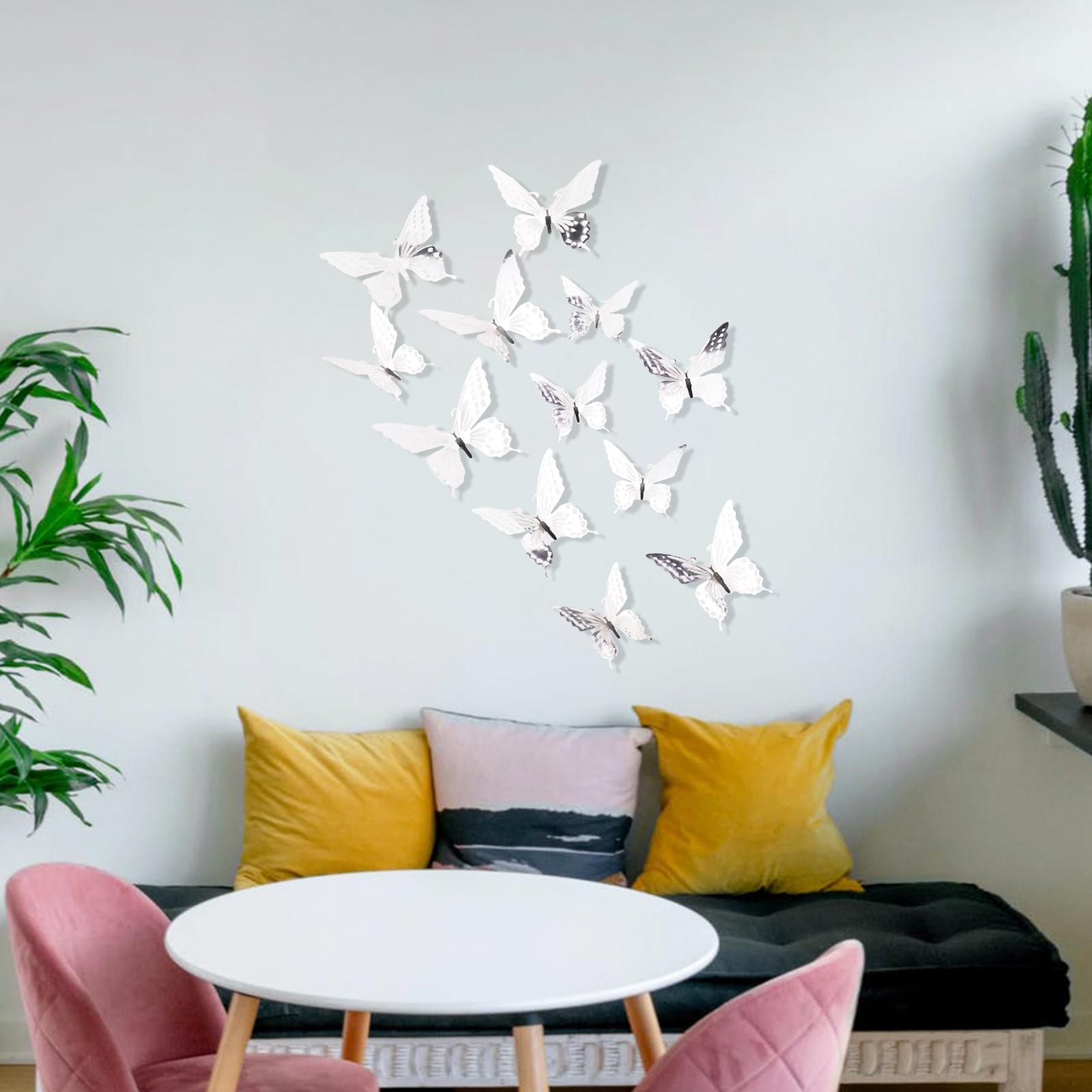 12 Miếng Đán Decal Trang Trí 3D Họa Tiết Bướm Có Thể Tháo Rời