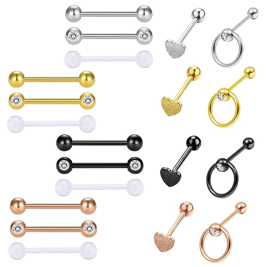 5 Pieces Stainless Steel Nose Lip Tongue Eyebrow Tragus Piercing Body Jewelry 14g for Women Men