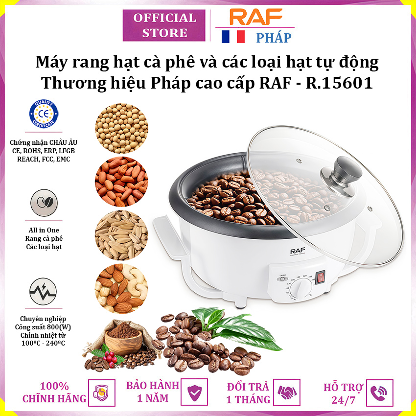 Máy rang hạt cà phê và các loại hạt tự động thương hiệu Pháp cao cấp RAF R.15601 - Công suất 800W - Hàng nhập khẩu