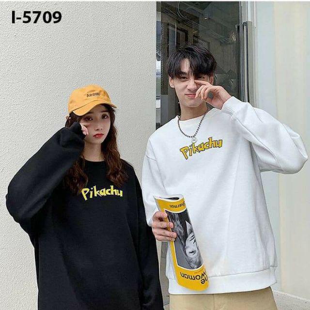Áo nỉ dài tay unisex chữ Pikachu