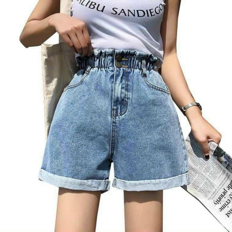 Quần short jean nữ lưng thun