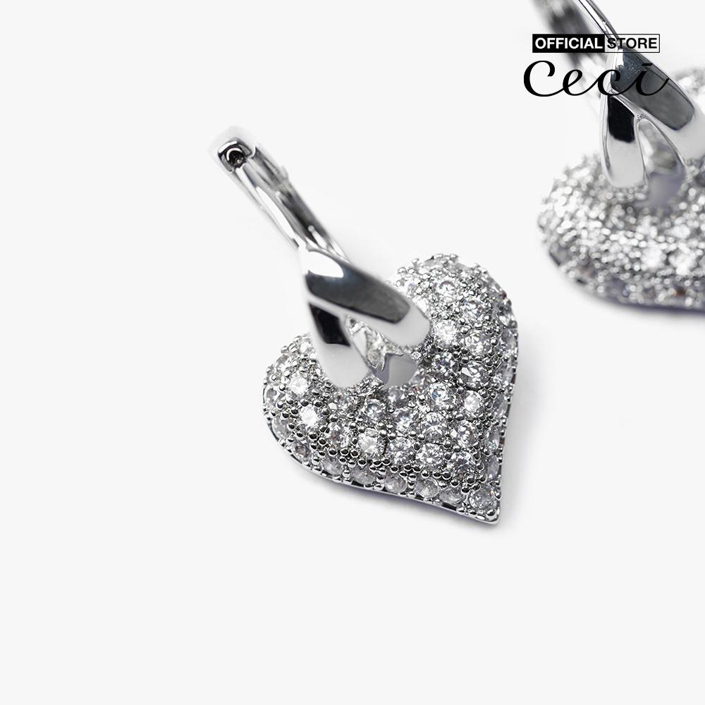 CECI - Khuyên tai nữ khoen tròn thiết kế trái tim đính đá sang trọng CC1-09000115