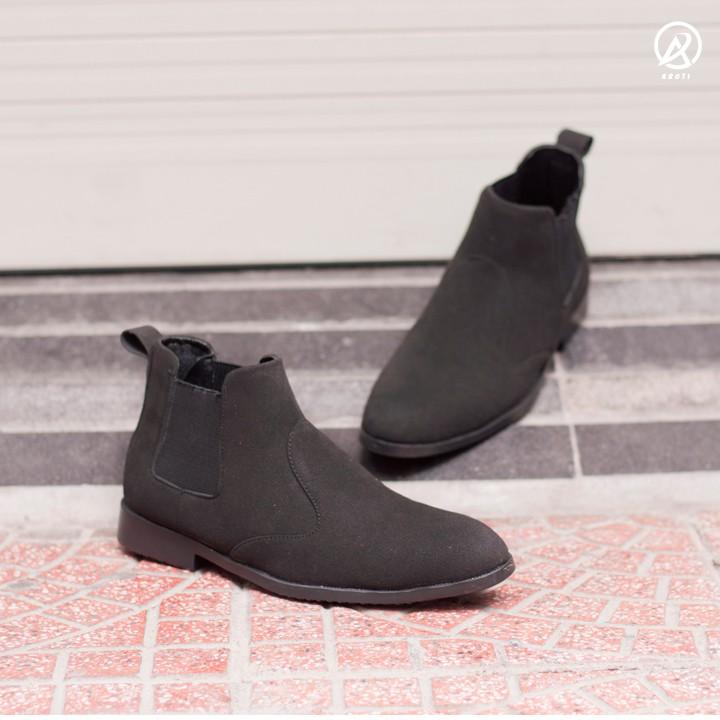 Giày Chelsea Boot Cổ Chun Da Búc Màu Đen Cực Đẹp - CB520-bucdenchun- Kèm Vòng Gỗ Bách Xanh