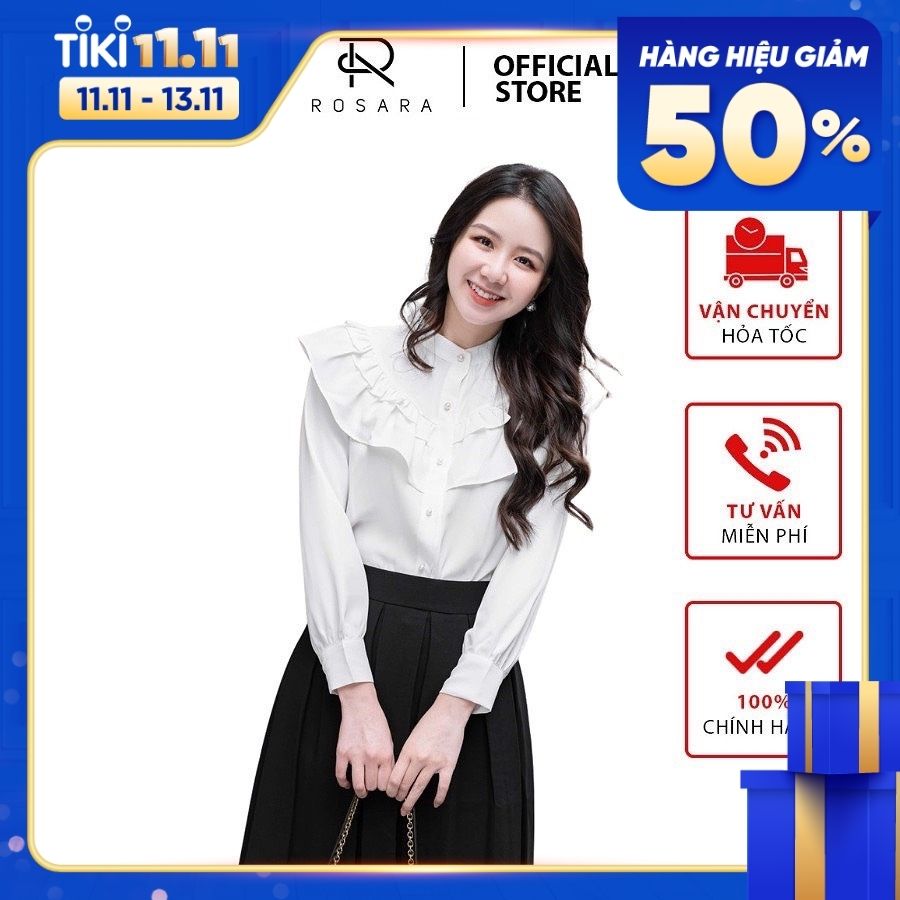 Áo sơ mi trắng thời trang nữ dài tay cổ bèo Rosara Am249
