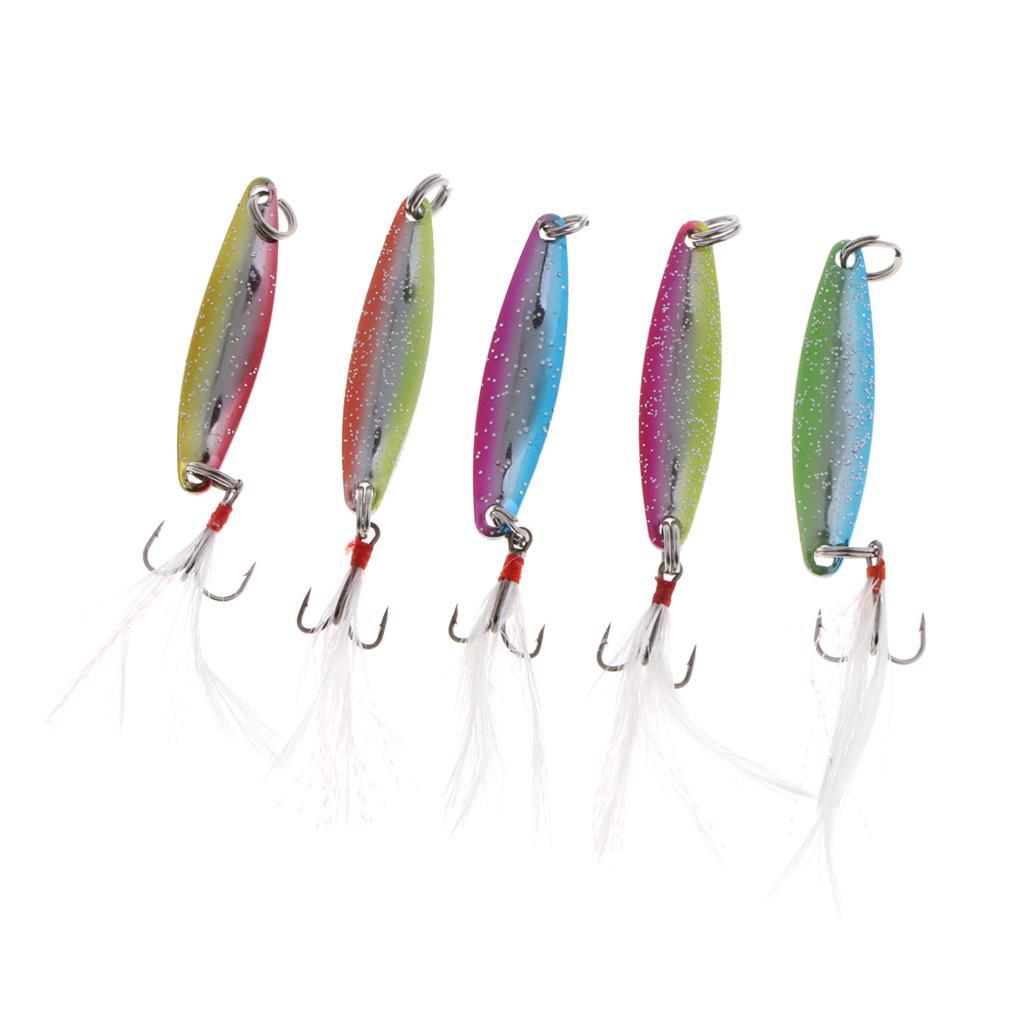 5pcs Spoons Hard Fishing Lures Treble Hook Salmon Bass Metal Fishing Baits Spinnerbaits