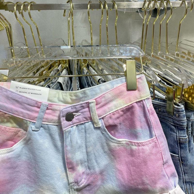 Quần Short Denim Ống Rộng Lưng Cao Nhuộm Màu Thời Trang Cho Nữ
