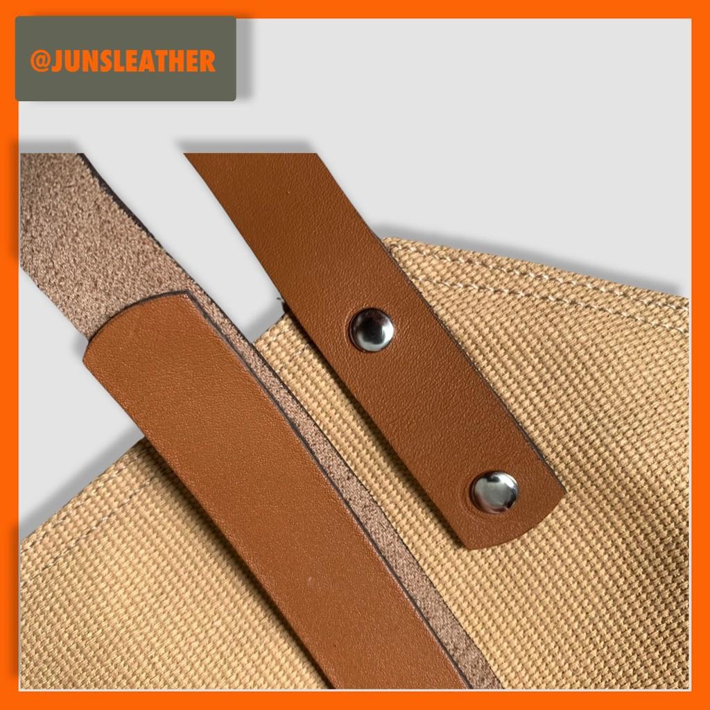 Tạp dề pha chế vải canvas dây da của Junsleather phối da bò cao cấp dành cho Barista/Bartender quán cà phê