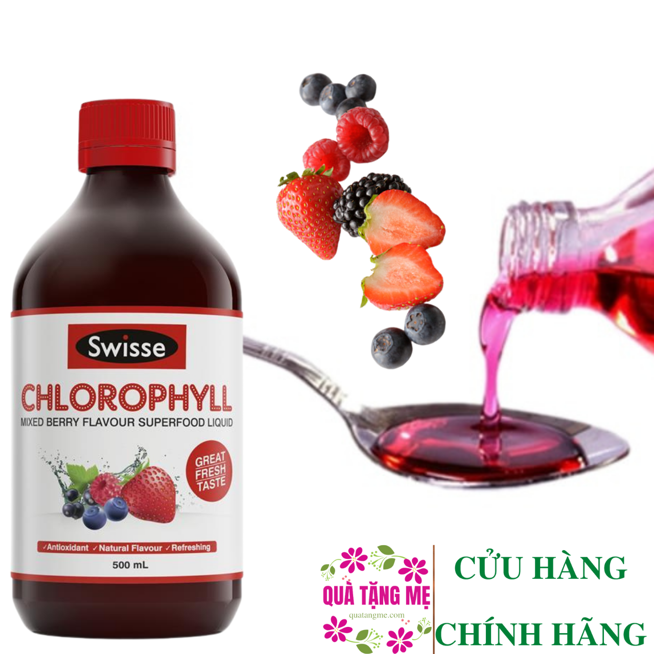 Nước diệp lục cô đặc Úc Swisse Chlorophyll hỗ trợ làm chậm quá trình lão hóa, cải thiện sức khỏe da, tăng cường sức khỏe chung - QuaTangMe Extaste