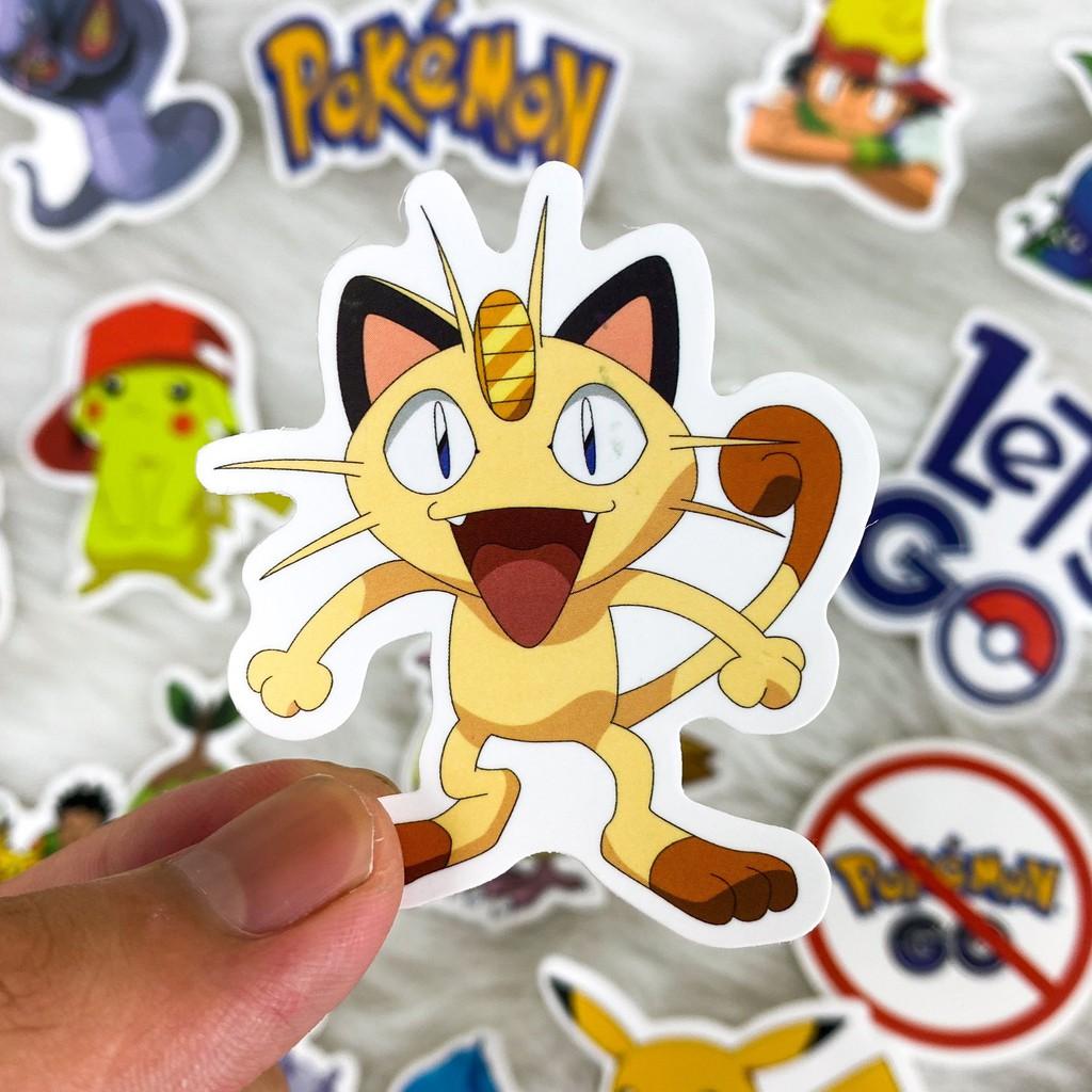 Bộ 50 Sticker (nhãn dán) HOẠT HÌNH POKEMON - PVC chống nước dán nón bảo hiểm, ghi-ta, tủ lạnh, máy tính