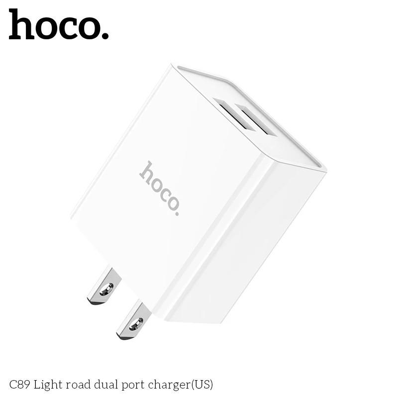 Củ sạc Hoco C89 2 cổng USB, sạc nhanh 2.1A, chân cắm dẹt, thích hợp với nhiều dòng điện thoại hàng chính hãng