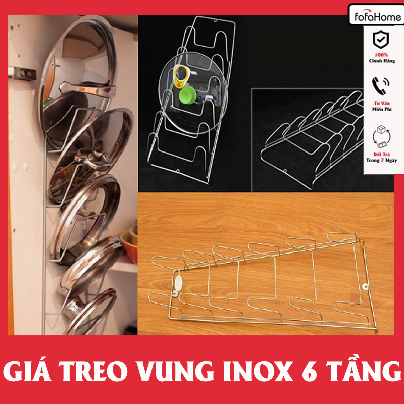 Giá Inox Treo Tường Để Vung Xoong Nồi Gía Kệ Treo Úp Nắp Vung, Nắp Nồi Bằng Inox Cao Cấp 6-7 Tầng Chống Gỉ Set, Mối Hàn Chắc Chắn Đường Nét Sắc Xảo