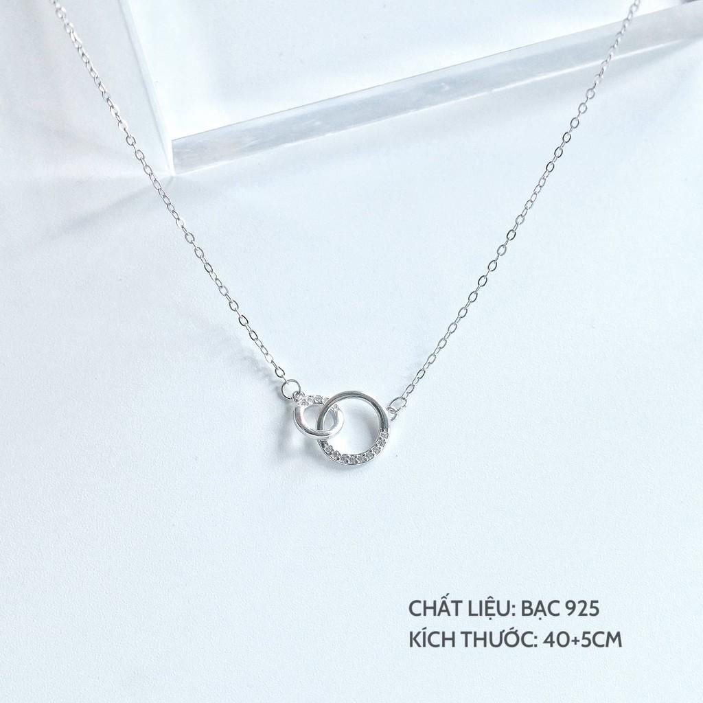 Dây chuyền bạc 2 vòng tròn đính đá, vòng cổ nữ Miuu Silver Double Circle Necklace