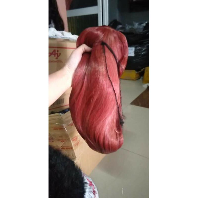 Tóc giả nữ màu đỏ cam - Tặng lưới chùm tóc