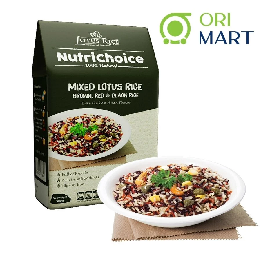 Combo 5 Gạo Tấm Cám Hữu Cơ NutriChoice Mix Lotus Rice  Gói 500g Thơm Ngon Giàu Dinh Dưỡng ORIMART