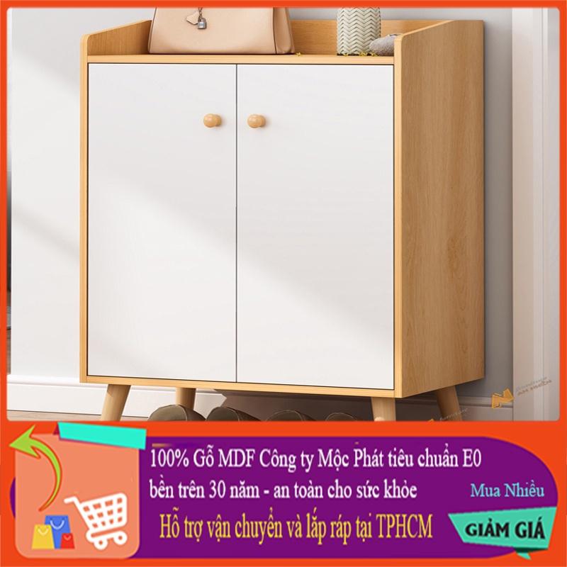 Made in VN Tủ giày chân gỗ có cánh tủ chống bụi bẩn gỗ mdf 17mm công ty Mộc Phát độ bền trên 30 năm AN042