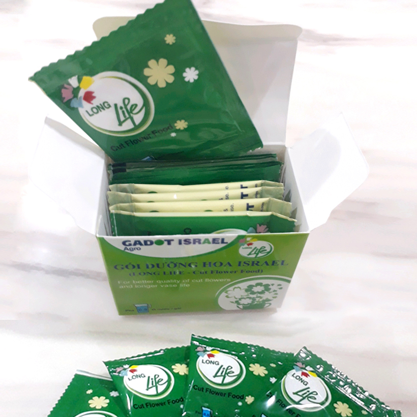 Bột Dưỡng Hoa Cắt Cành Longlife - Food for Cut Flowers - nhập khẩu ISRAEL giúp hoa tươi gấp 2 lần và 14 ngày không thay nước hay cắt tỉa lại gốc hoa