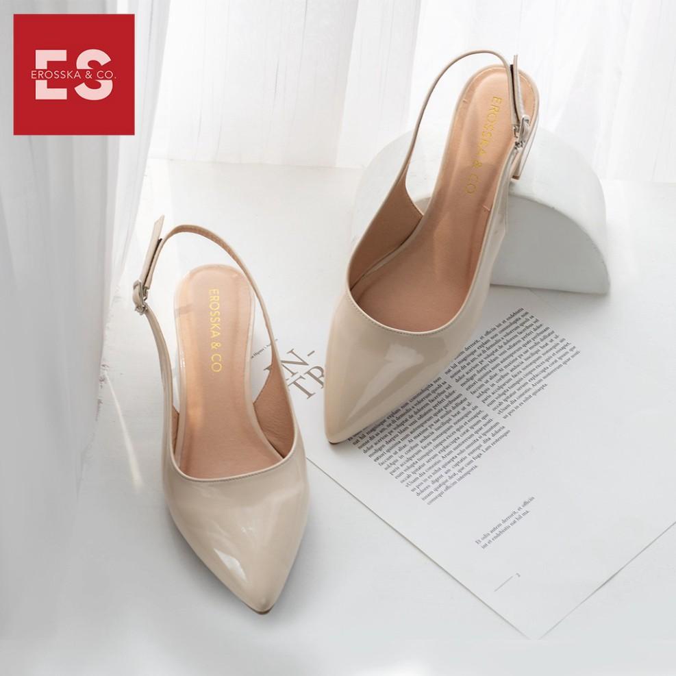 Giày cao gót slingback Erosska mũi nhọn da bóng kiểu dáng basic cao 3cm màu kem - EL012