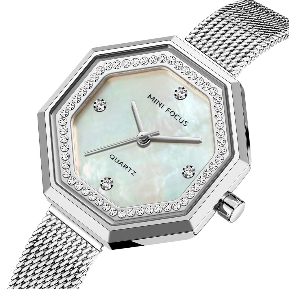 Đồng hồ MINI FOCUS  nữ với kim cương pha lê,Dây đeo bằng thép lưới